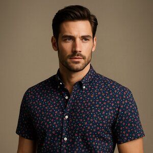 Bonobos Navy Floral Short Sleeve Slim Fit Shirt - Size Large